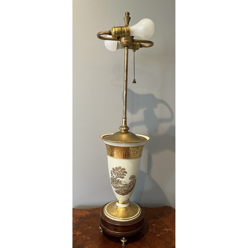 Vintage Rosenthal Porcelain Vase Table Lamp Rich Gold Accent 32" Tall READ